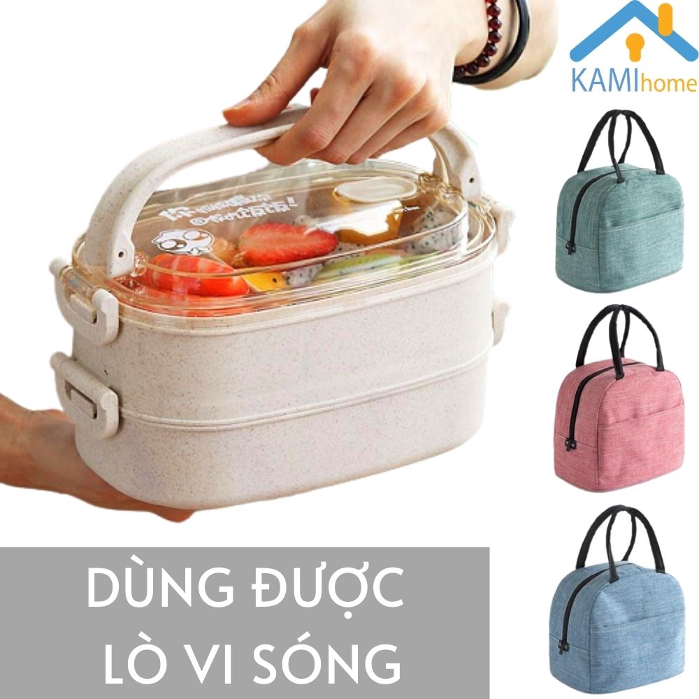 Hộp đựng cơm văn phòng ❤️Dùng được Lò Vi sóng❤️Loại 2 tầng 1.500ml❤️chất liệu lúa mạch an toàn mã 21003