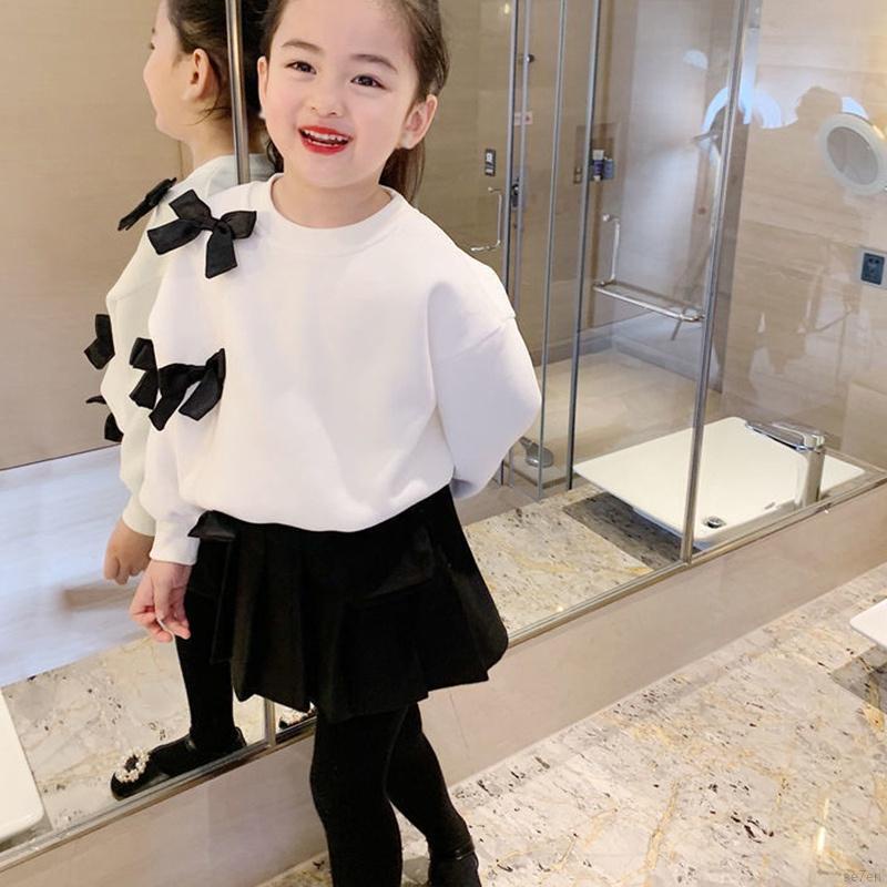 Áo sơ mi tay dài đính nơ màu trơn thời trang mùa thu cho bé gái Se7en