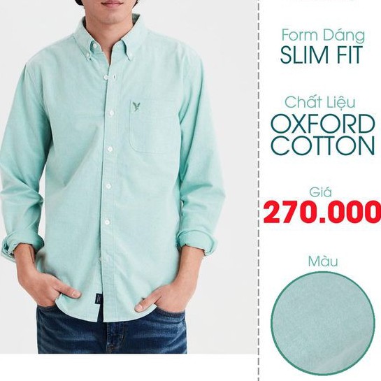 Áo Sơ Mi Nam Dài Tay Vải Cotton Oxford Màu Xanh Bạc Hà - Fo76 Shop