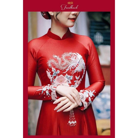 Áo dài đỏ gấm tơ 4tà