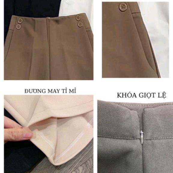 Quần baggy nữ túi  trang trí khuy công sở cạp liền lưng cạp cao vải tuyết mưa siêu đẹp