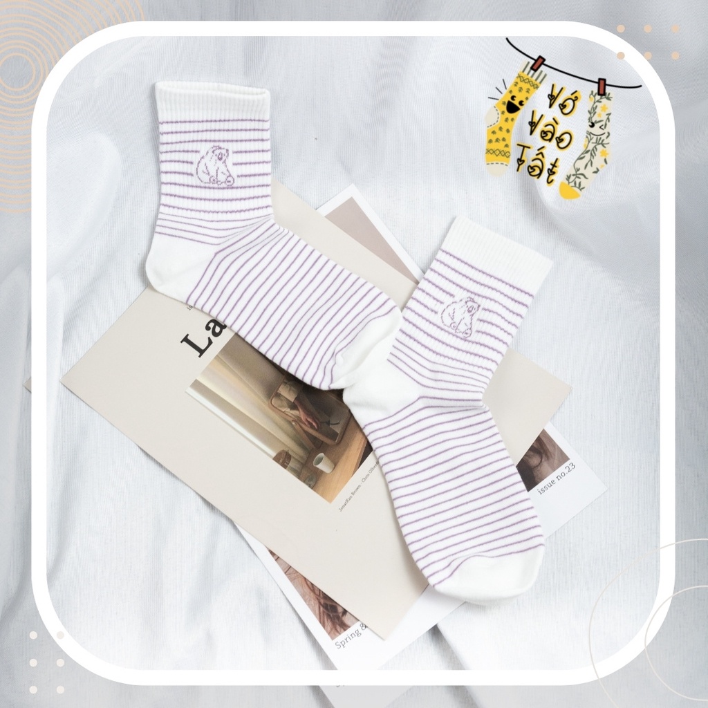 TẤT VỚ CỔ CAO TÍM HÌNH GẤU ĐƠN GIẢN PHONG CÁCH NHẬT BẢN