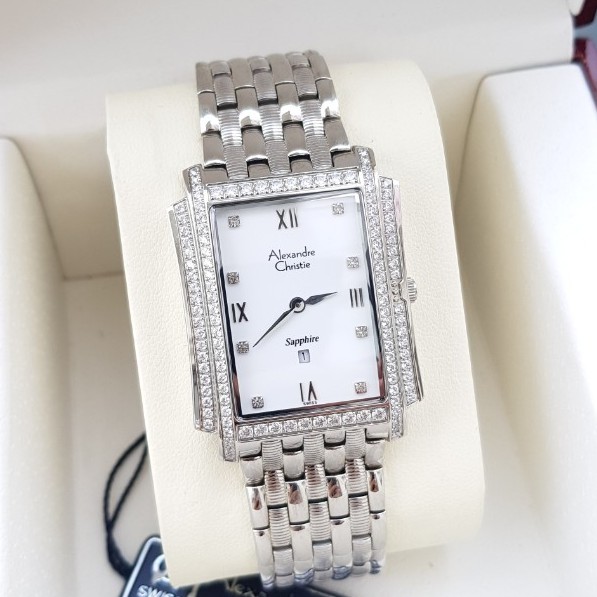 Đồng hồ Cặp đôi Alexandre Christie Chính hãng, mặt vuông, mầu trắng, kính Sapphire, chống xước, chống nước