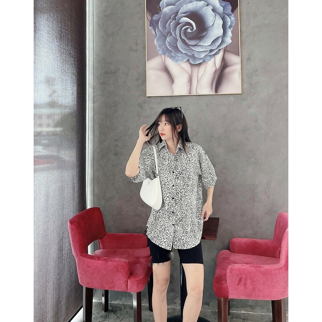 Áo sơ mi nữ tay lửng hoạ tiết báo ngựa vằn cá tính nữ kiểu đẹp sang chảnh bigsize HIJUNE OSM03