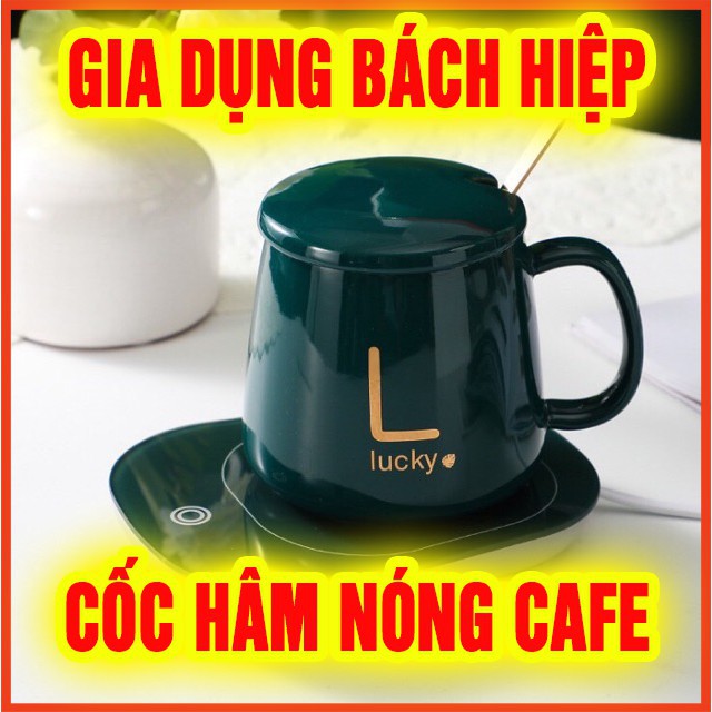 Cốc uống trà cafe kèm đế hâm nóng và thìa mạ vàng .