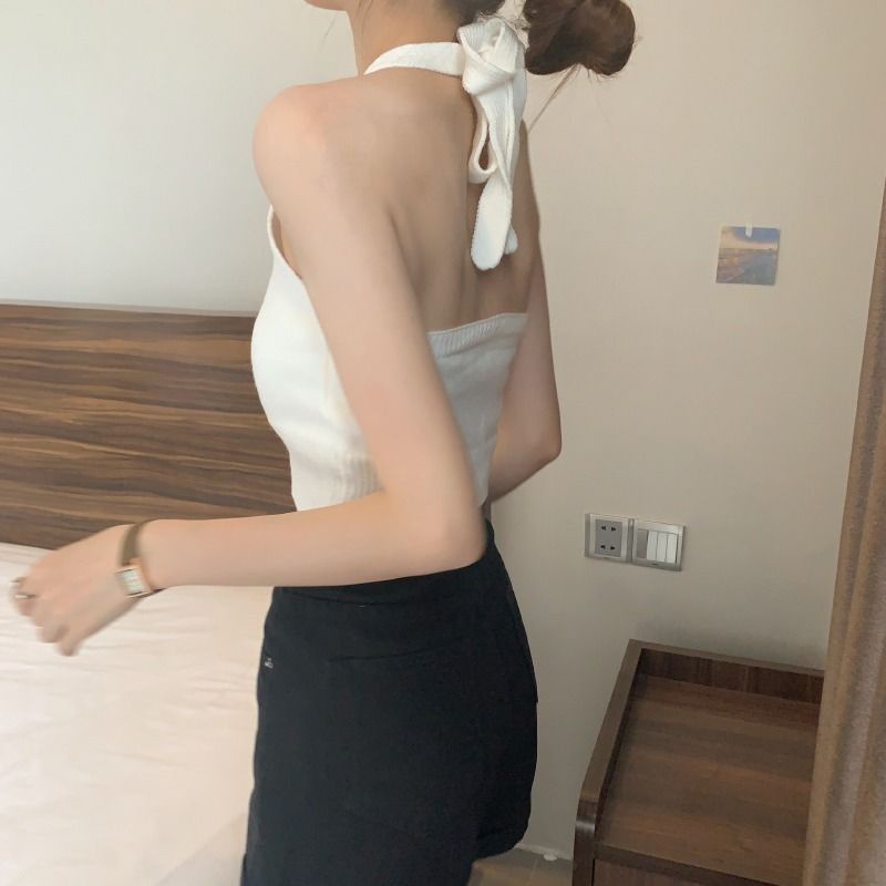 Áo dệt kim hai dây cổ chữ V lưng cao thời trang mùa hè cho nữ