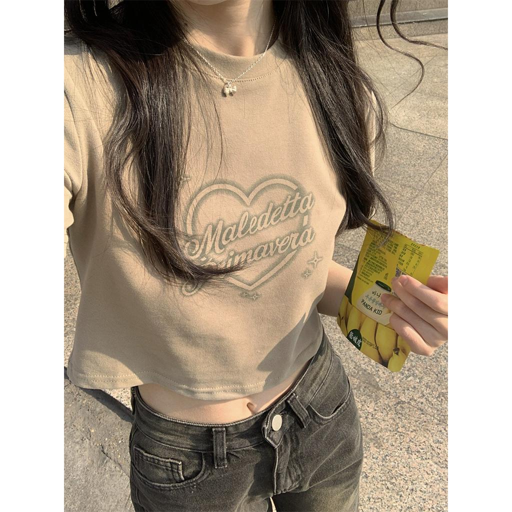 Áo Thun Dáng Ngắn Ngắn Ngắn Tay In Hình Trái Tim 63043