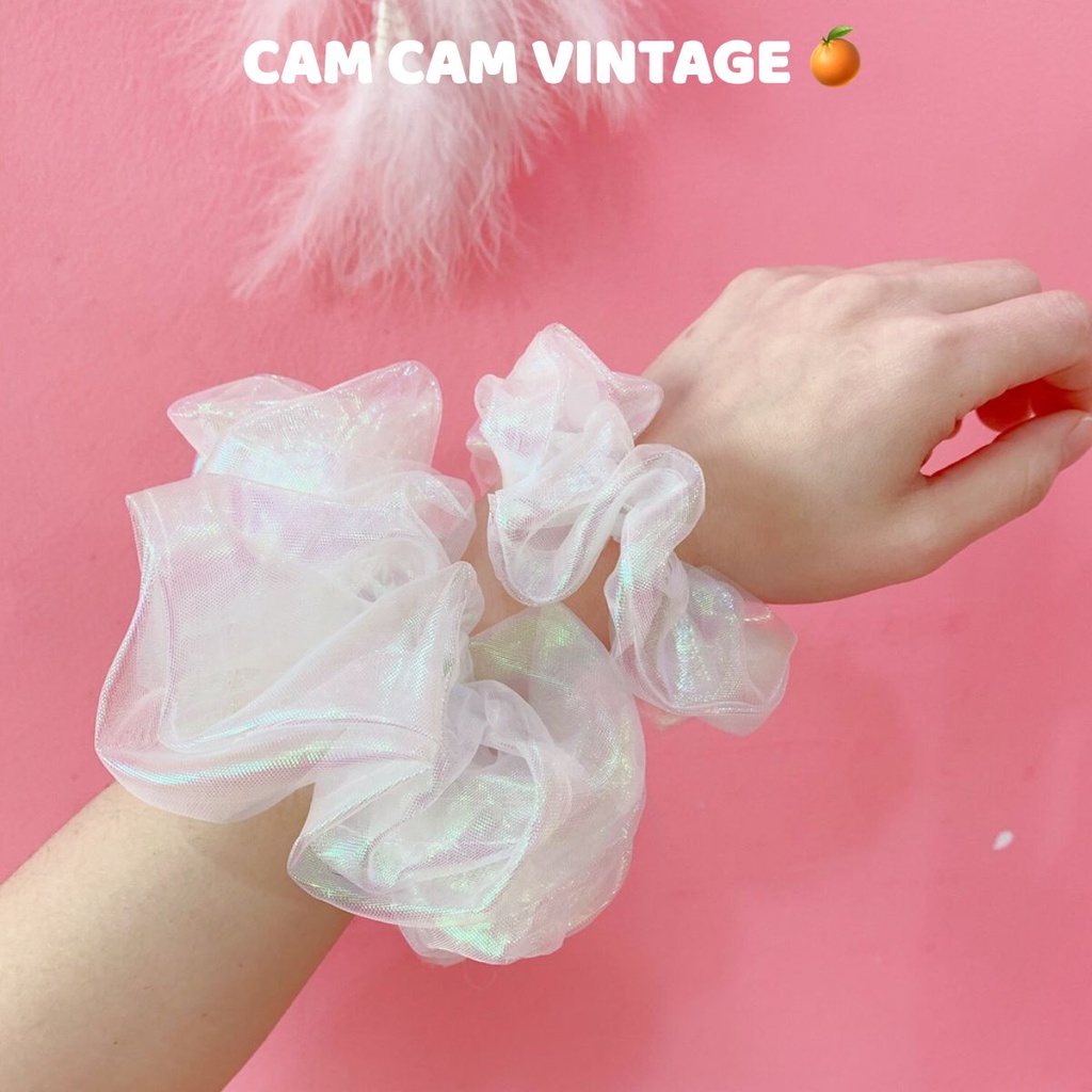 Dây cột tóc chun buộc tay voan kính bóng scrunchies JENNIE BLACK PINK   vintage HÀNG QUẢNG CHÂU