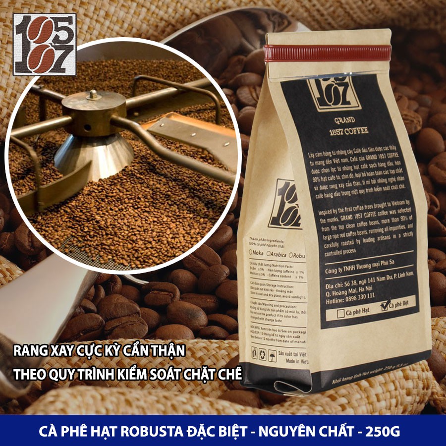 1KG Cà phê Robusta hạt đặc biệt ❤️️ FREESHIP ❤️️ nguyên chất không pha trộn tẩm ướp hương liệu - grand 1857 coffee
