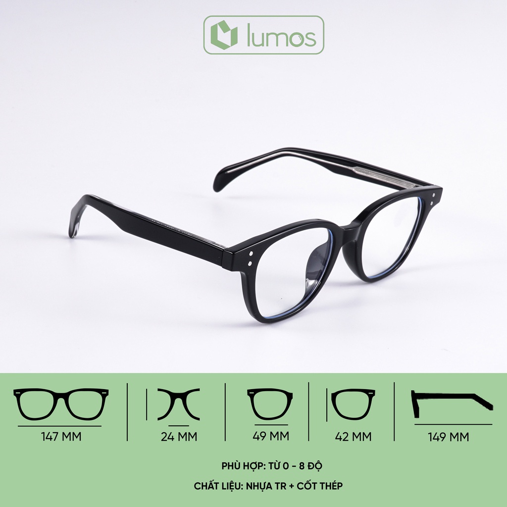 Gọng kính cận nam nữ cao cấp Leroy thời trang Hàn Quốc chống tia UV vuông đẹp Lumos 9114
