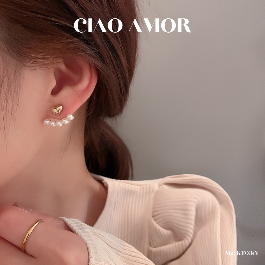 Khuyên tai nữ, Bông tai nữ nụ bạc 925 trái tim hạt trắng vòng ôm Trang sức Ciao Amor - KT0314