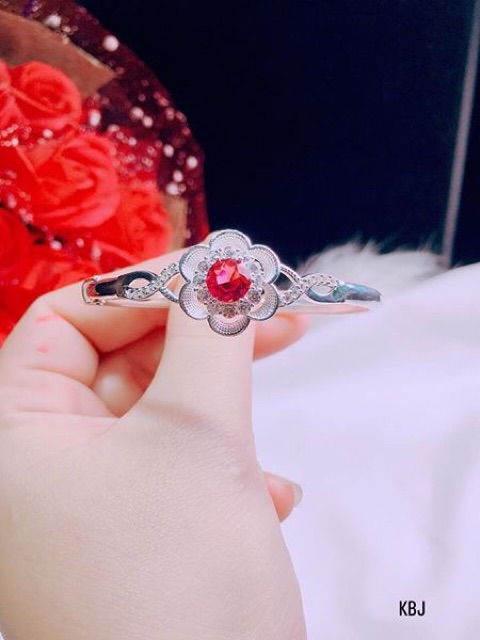 Vòng tay bạc bông mai dáng cứng - LẮC TAY BẠC