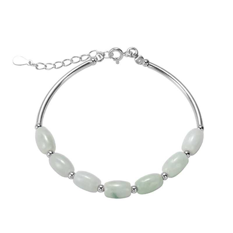 Vòng Tay Nữ Mạ Bạc 925 Đính Hạt Oval Xanh Lá Thời Trang