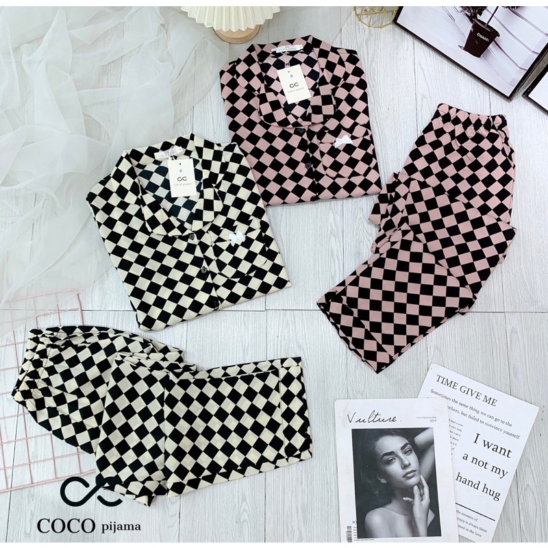 Bộ Lụa Cao Cấp COCO dòng Vip Siêu Sang Hoạ Tiết Ô Cờ