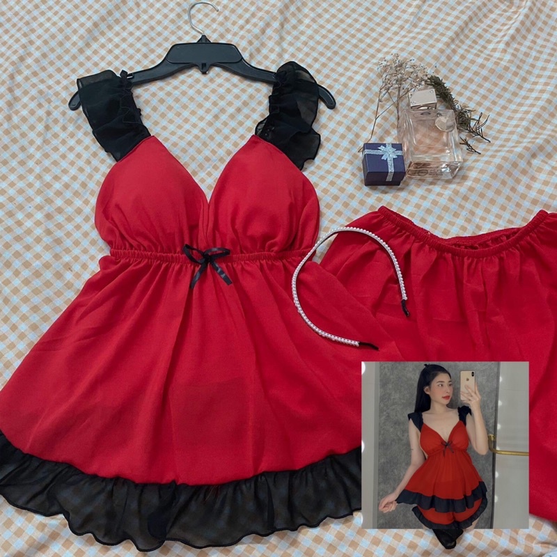 ❤️BIG SIZE❤️ Đồ Ngủ Sexy Nữ - Đồ Ngủ BigSize Voan Cánh Tiên Form 70Kg( ảnh và video thật)