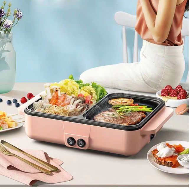 Nồi Lẩu Kiêm Nướng 🥘 2in1 Mini Hàn Quốc🥘 Bếp Lẩu Nướng Đa Năng Cao Cấp Bảo Hành 3 Tháng