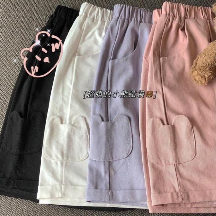 Quần Shorts Kaki Hình Gấu - Quần Kaki Ống Rộng Ngố- Quần Đùi Nữ  Hottrend