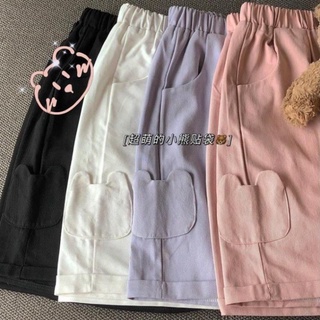Quần shorts kaki hình gấu - quần kaki ống rộng ngố- quần đùi nữ hottrend