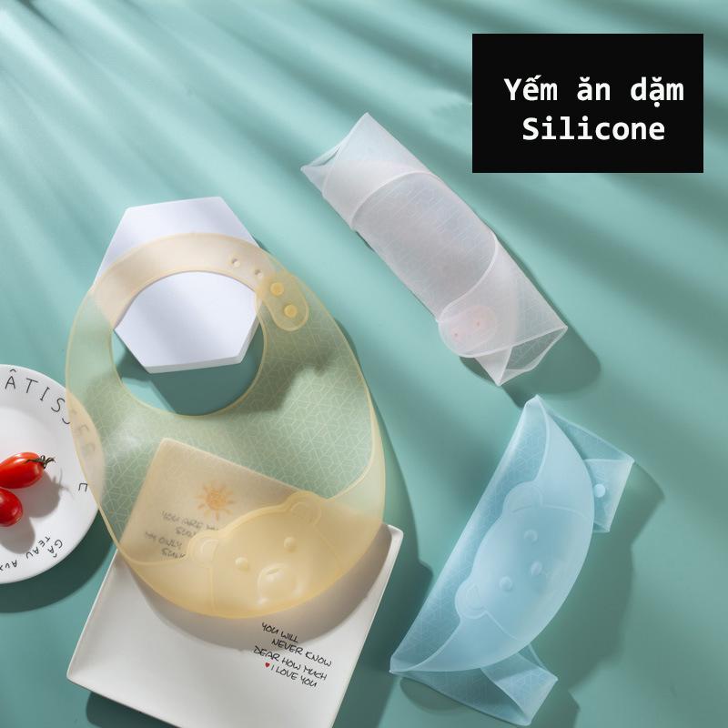 Yếm ăn dặm silicone trong suốt thiết kế 3D chống trượt an toàn cho bé tập ăn dặm