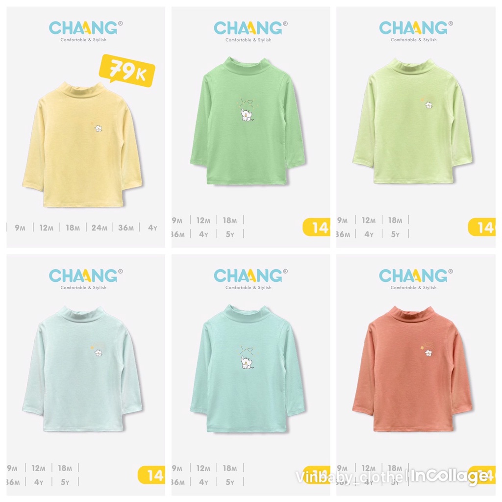 CHAANG áo giữ nhiệt chaang cổ lọ chất cotton dài tay thu đông cho bé trai, bé gái từ 3 tháng đến 5 tuổi