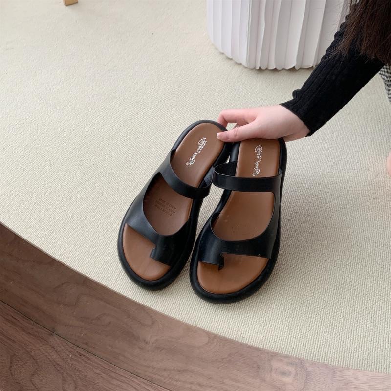 Dép nữ ulzzang xỏ ngón 3 màu đen trắng be thời trang thanh lịch