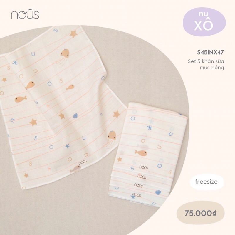 [FULL] Khăn Sữa Nu Xô, Set 5 Chiếc, Kích Thước 30Cmx30Cm, NOUS