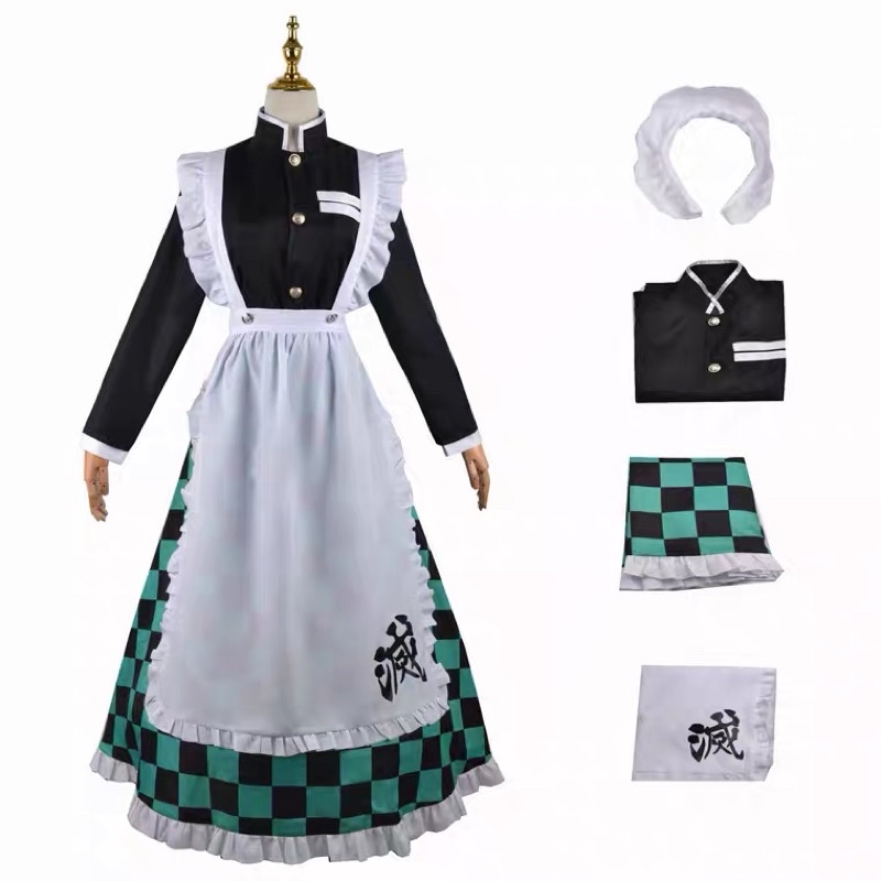 Set trang phục cosplay hoá trang maid hầu gái kimetsu no yaiba kny demon slayer shinobu tanjirou zenitsu inosuke