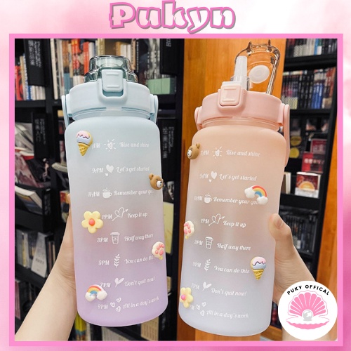 Bình nước 2 lít giữ nhiệt có ống hút ĐỜI MỚI kê được điện thoại tặng sticker và rửa ống hút BN01