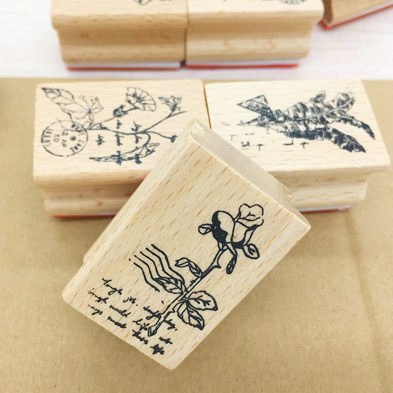 Con dấu in họa tiết hoa bằng gỗ phong cách vintage dành cho trang trí sổ tay