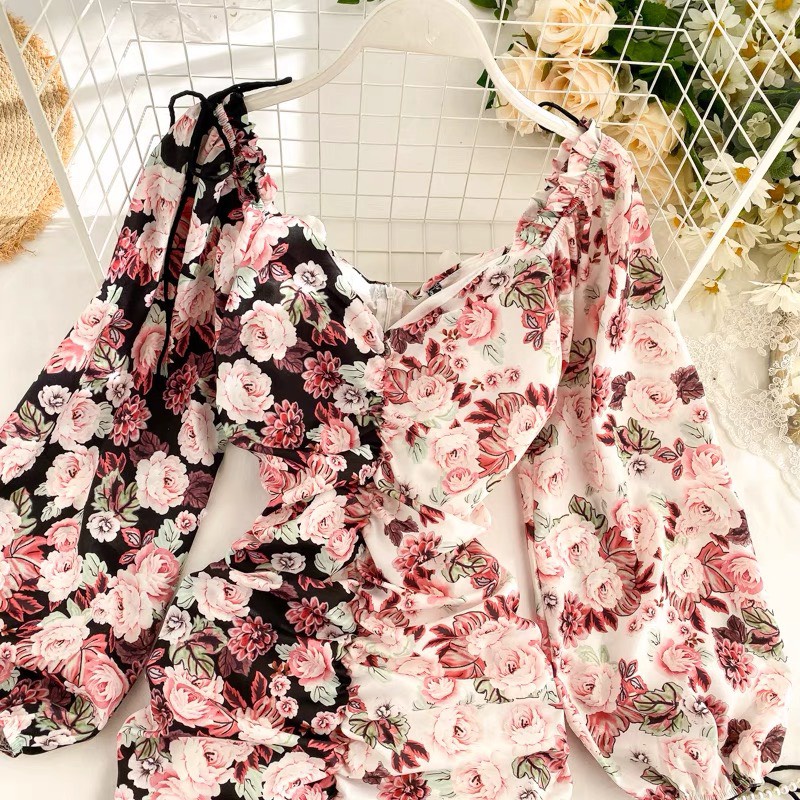 Đầm nữ hoa nhí nhúng tay dài dáng ôm Emilyshop