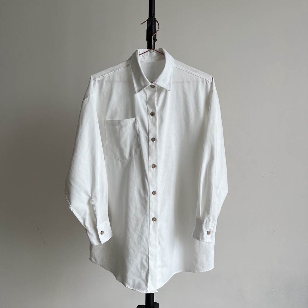 HASMILED - Áo sơmi bạn trai, chất linen màu TRẮNG