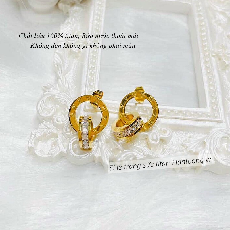 Bông tai titan nữ không gỉ khắc số la mã phong cách thời trang hàn quốc