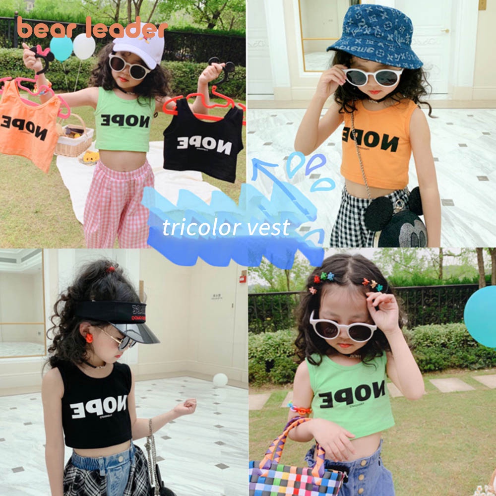 BEAR LEADER Áo Croptop Sát Nách In Chữ Thời Trang Mùa Hè Mới 2022 Cho Bé Gái 3-7 Tuổi