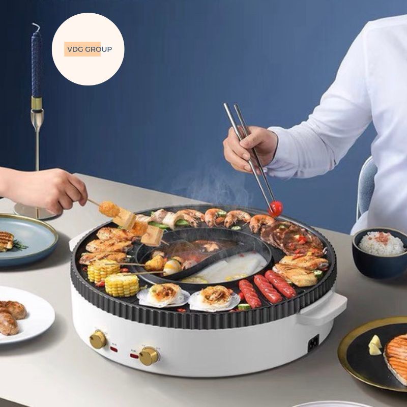 Nồi lẩu nướng tròn 2 trong 1 không khói,chống dính, đa năng, tiện lợi cho mọi gia đình