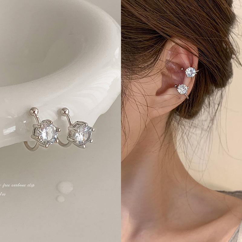 Khuyên Kẹp Vành Tai Đính Đá Zircon Siêu Lấp Lánh Đơn Giản Và Nhỏ Không Lỗ Tai Cho Nữ