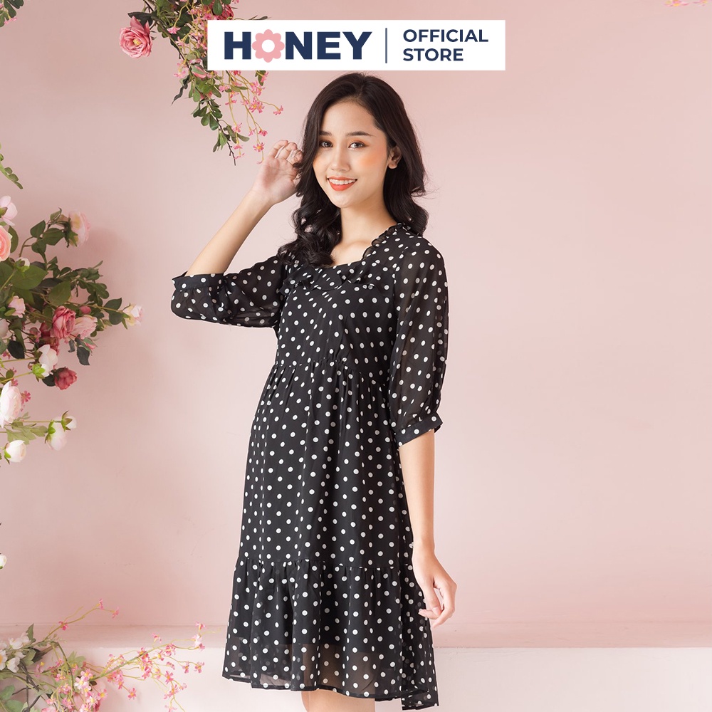 Váy bầu công sở, chất liệu voan cát hàn, cổ vuông, dáng babydoll, nhiều size - Thời trang đầm bầu cao cấp HONEY