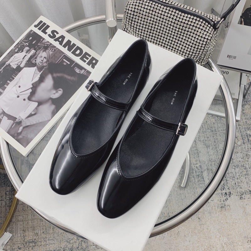 Giày búp bê mũi tròn màu trơn đơn giản da thật thương hiệu The Row 2022 cao cấp