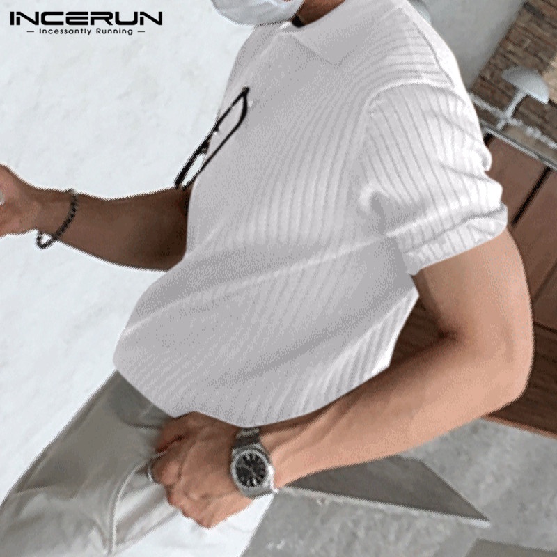 Áo polo INCERUN ngắn tay kẻ sọc thời trang hè cho nam