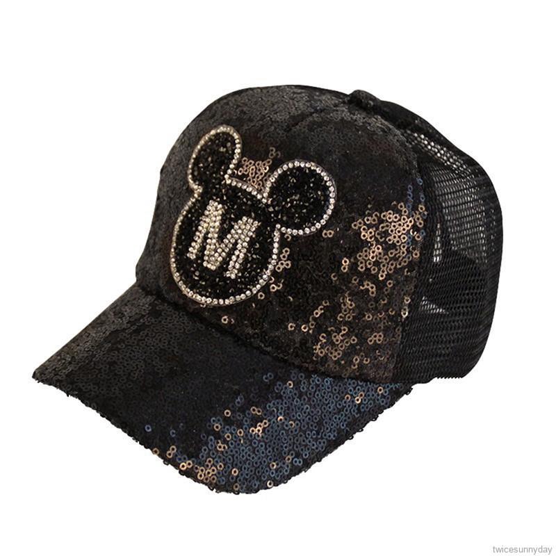 Mũ lưỡi trai đính sequin in biểu tượng chuột Mickey thời trang cho bé
