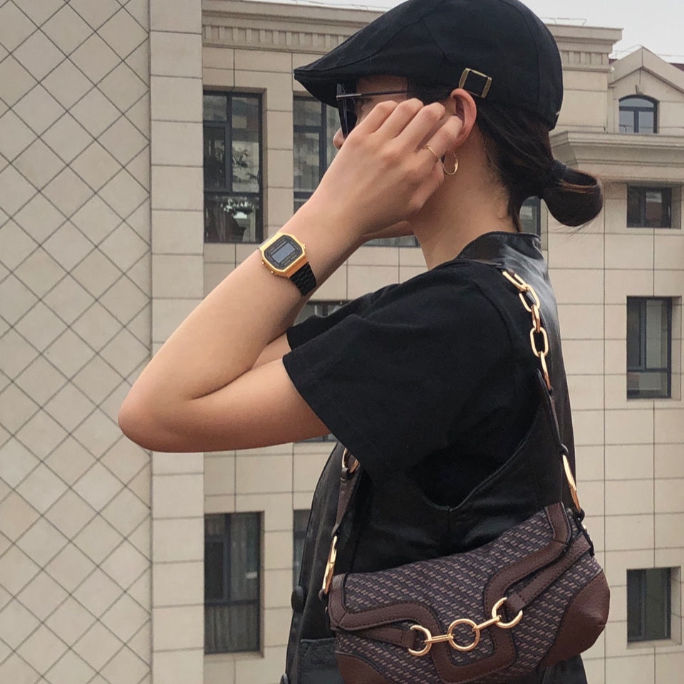 Túi Xách Kẹp Nách Phối Khóa Kim Loại Phong Cách Retro Anh Quốc