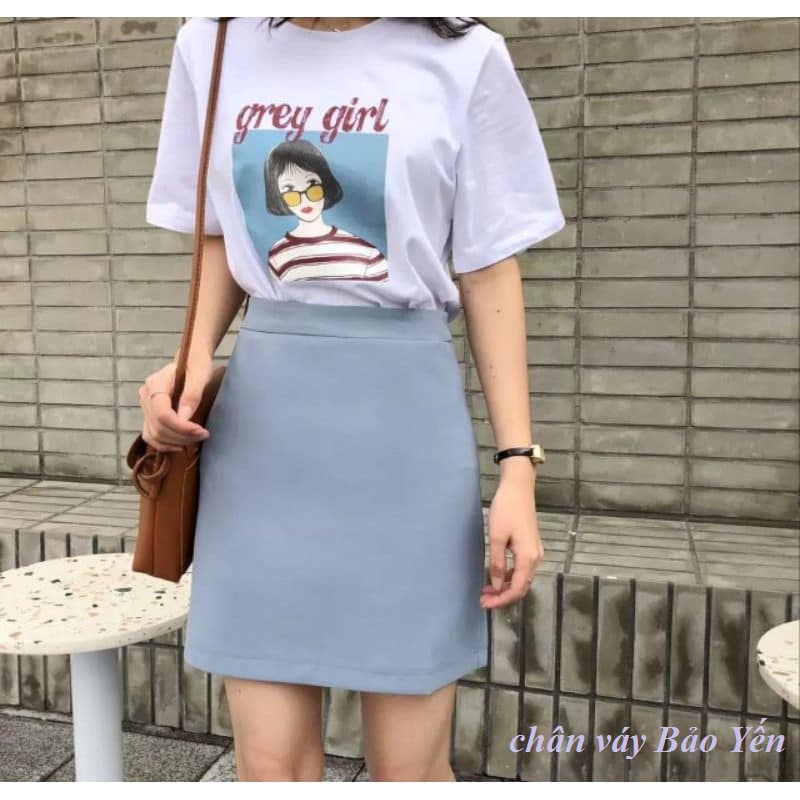 Chân váy ngắn chữ A màu xanh ghi đá có quần chống lộ (sẵn size)- M30B