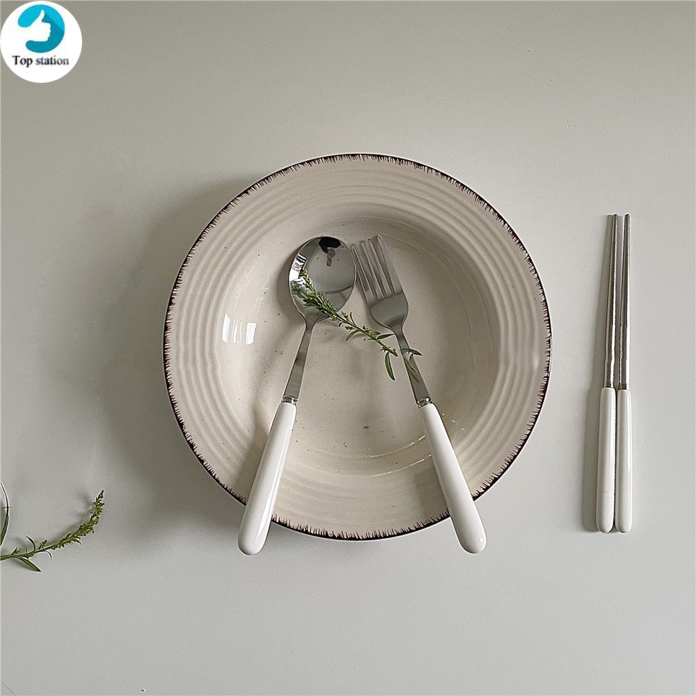 Muỗng/ nĩa/ đũa ăn bằng thép không gỉ màu trắng thiết kế đơn giản