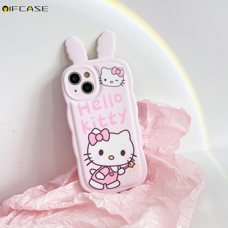 Ốp Điện Thoại Mềm Chống Sốc Đính Nơ Tai Thỏ / Mèo Hello Kitty 3D Cho iPhone 14 Plus 14 Pro Max 13 12 11 Pro Max