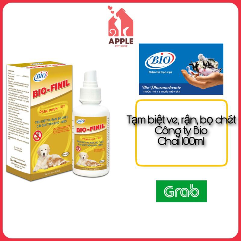 [BIO-FINIL] [100ML] Chai xịt cao cấp tiêu diệt ve, rận, bọ chét, cái ghẻ cho thú cưng