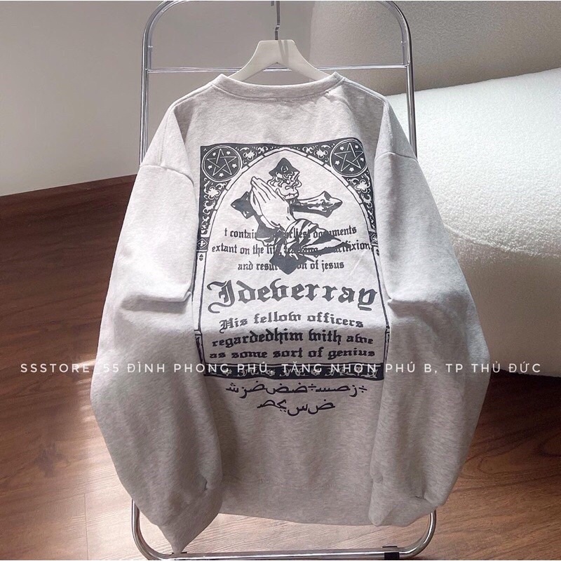 Áo Sweater In Chữ Thái Màu Xám-Áo Nỉ cổ Tròn From Rộng Unisex Mặc Đơn Đôi Nhóm Chất Nỉ Dày Dặn