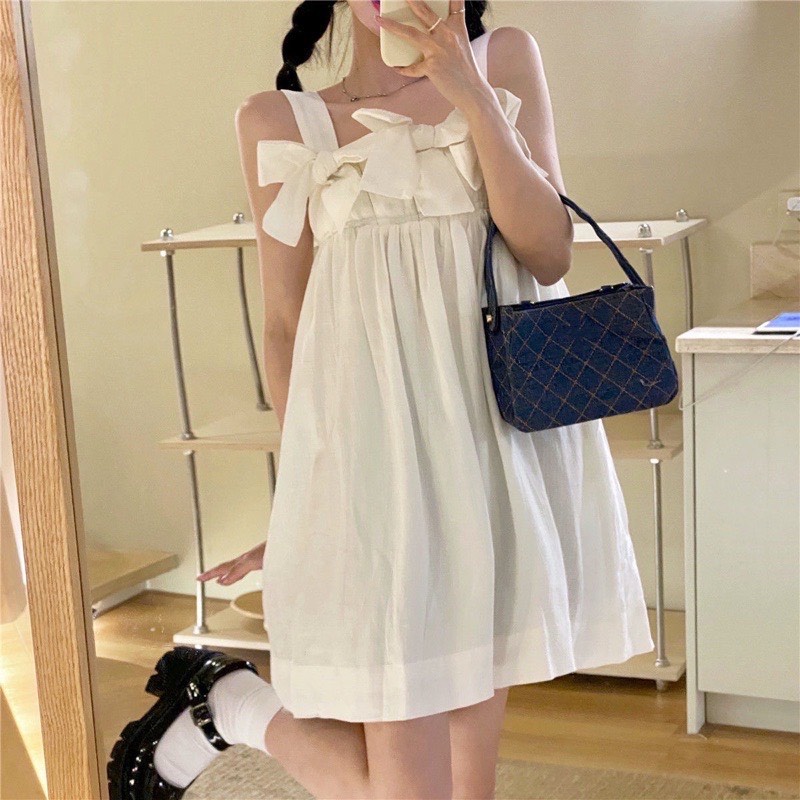 VÁY BABYDOLL, ĐẦM CÔNG CHÚA 2 DÂY BẢN TO THẮT NƠ ĐEN TRẮNG XINH XẮN