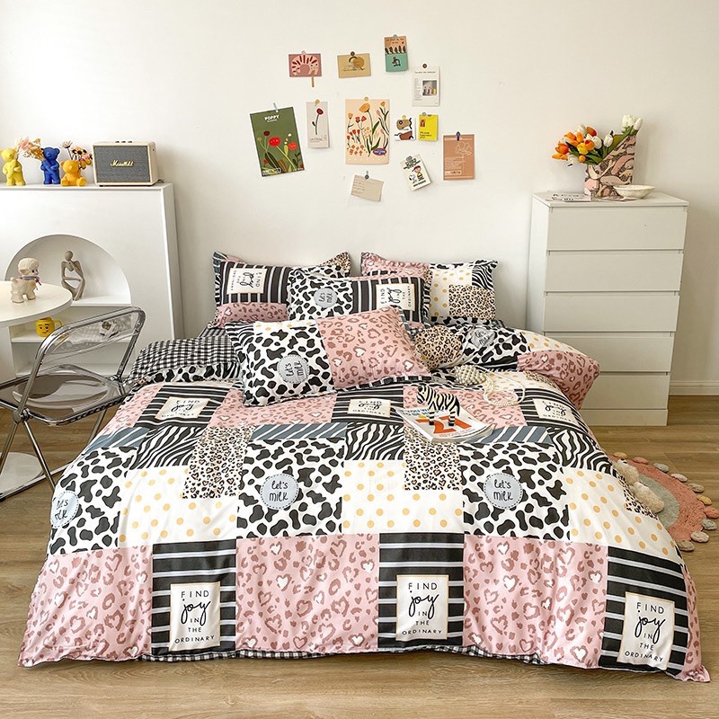 Set cotton poly ô vuông bò sữa