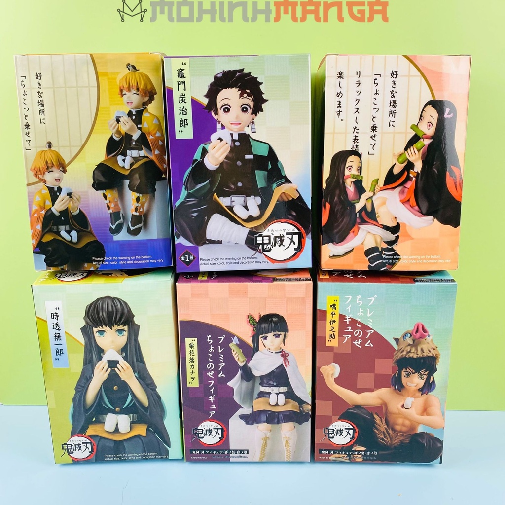 Mô hình nhân vật Kimetsu No Yaiba ngồi ăn cơm nắm Thanh gươm diệt quỷ cứu nhân Tanjiro Đại trụ Nezuko Zenitsu Muichiro