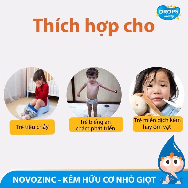 Kẽm cho bé - NOVOZINC - kẽm hữu cơ nhỏ giọt cho trẻ từ 1 tháng tuổi, không chát