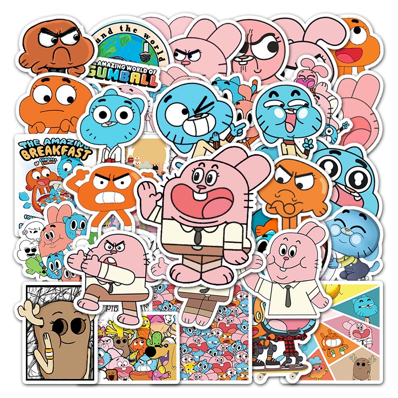 Y&P| Hình Dán Chống Nước The Amazing World of Gumball Phim Hoạt Hình Mũ Bảo Hiểm Máy Tính Xách Tay Hành Lý Dán Thiết Lập, 50 tờ